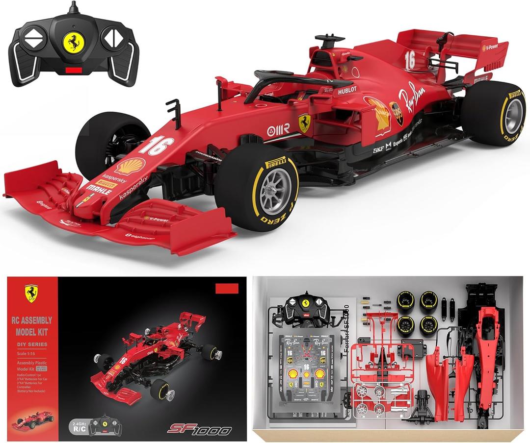Voltz Toys Licensed Ferrari F1 SF1000 RC Car Building Kit, 1/16 Scale Supercar Assembly Set with Remote Controller, Licensed Model, 65 Pieces, STEM Kits for Kids and Adults, Ages 8+ (Ferrari SF1000)