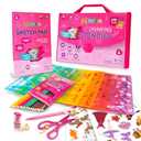 Mimtom Drawing Stencil Kit for Kids, 51 PC Art Set with 270+ Shapes, Sketch Pad, and Colored Pencils for Child's DIY Arts and Crafts, Draw with Princess, Fairies and Animal Stencils, Pink