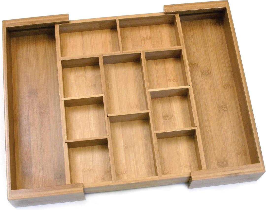 Lipper International 8882 Bamboo Wood Expandable to 18-3/4" Flatware Drawer Organizer with Removable Dividers