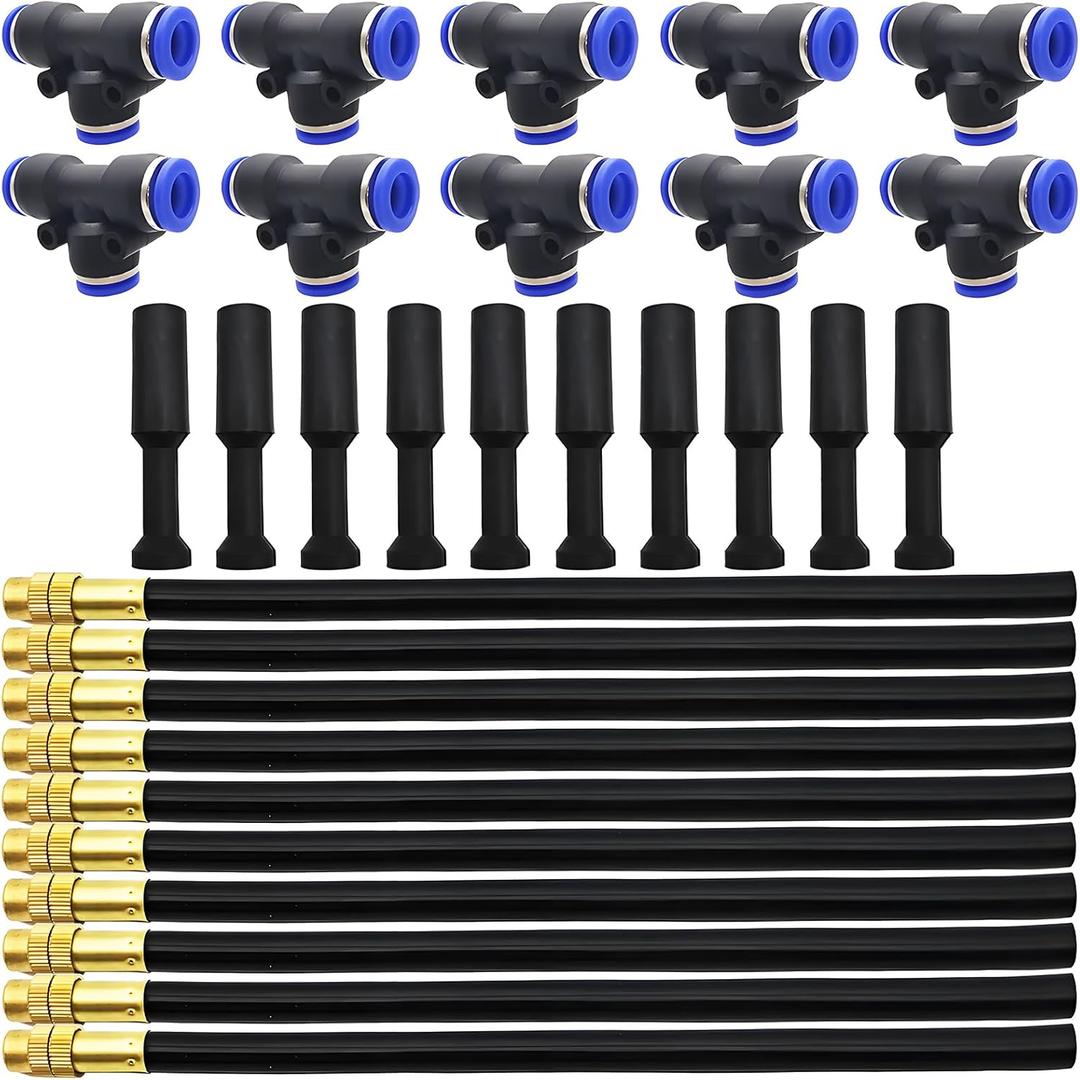 Irrigation Spray Nozzles, 10Pcs Misting Nozzle Universal adjustment 20cm, Misting system, sprinkler with 10Pcs T type connector + choke plug for irrigation, greenhouse, lawn