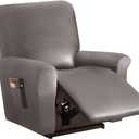 vctops 4 Pieces Waterproof Faux PU Leather Recliner Slipcovers Stretch Soft Sofa Couch Cover Anti-Slip Furniture Protector with Elastic Bottom for Kids Cats Dogs(Grey Brown,1 Seat)