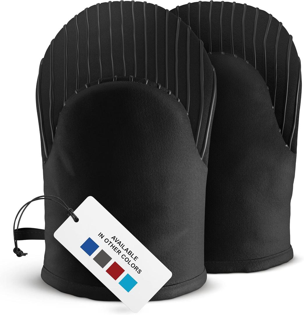 Big Red House - Silicone Mini Oven Mitts - Black Set of 2 - Heat Resistant to 536 F / 280 C Kitchen Gloves Professional Grade Pot Holders for Cooking Baking (10")