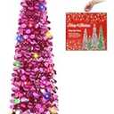 MACTING Pop Up Christmas Tree with 50 LED Lights 5FT Collapsible Tinsel Pencil Tree Easy-Assembly Coastal Glitter Artificial Tree for Porch Apartment Corner Home Holiday Party Xmas Decorations, Magenta