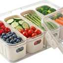 [Dishwasher Safe] Salad Bar Containers for Fridge, Veggie Containers for Refrigerator, Salad Prep Containers for Fridge, Veggie Tray with Lid, Storage & Organizer for Fruit, Berry, Produce Keeper