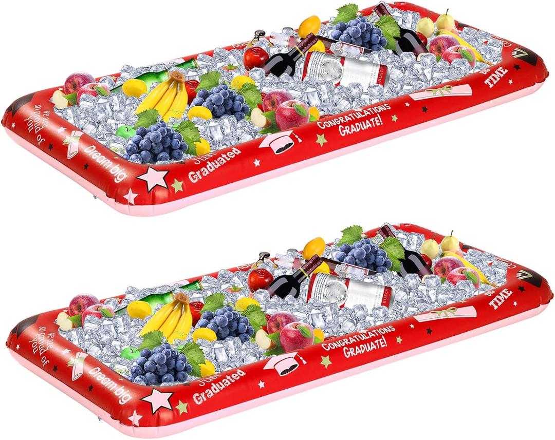 Treela 2 Pack Graduation Inflatable Cooler Graduation Party Drink Cooler Grad Serving Ice Bar Buffet Cooler for 2025 Congrats Grad Ice Serving Beverage Pool Picnic Summer Party Supplies(Red)
