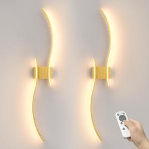 VOLISUN Battery Operated Wall Sconces Set of Two, 39.4 inch Wireless Wall Sconces, 3000K-6500K Dimmable Wall Lamps with Remote, Rechargeable Gold Wall Lights for Living Room, Hallway, Bedroom