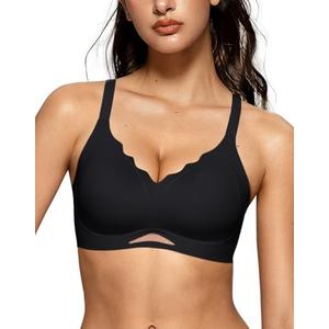 OEAK Womens Wireless Bras Scalloped Push Up Bralettes No Underwire Supportive Tshirt Bra Seamless Comfortable Everyday Bras, M