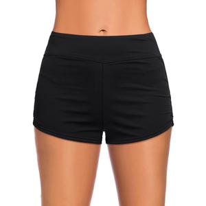 Tempt Me Women's Swim Shorts High Waisted Swimsuit Shorts Adjustable Ruched Side Boyshorts Tummy Control Bathing Suit Bottom (Large, Black)