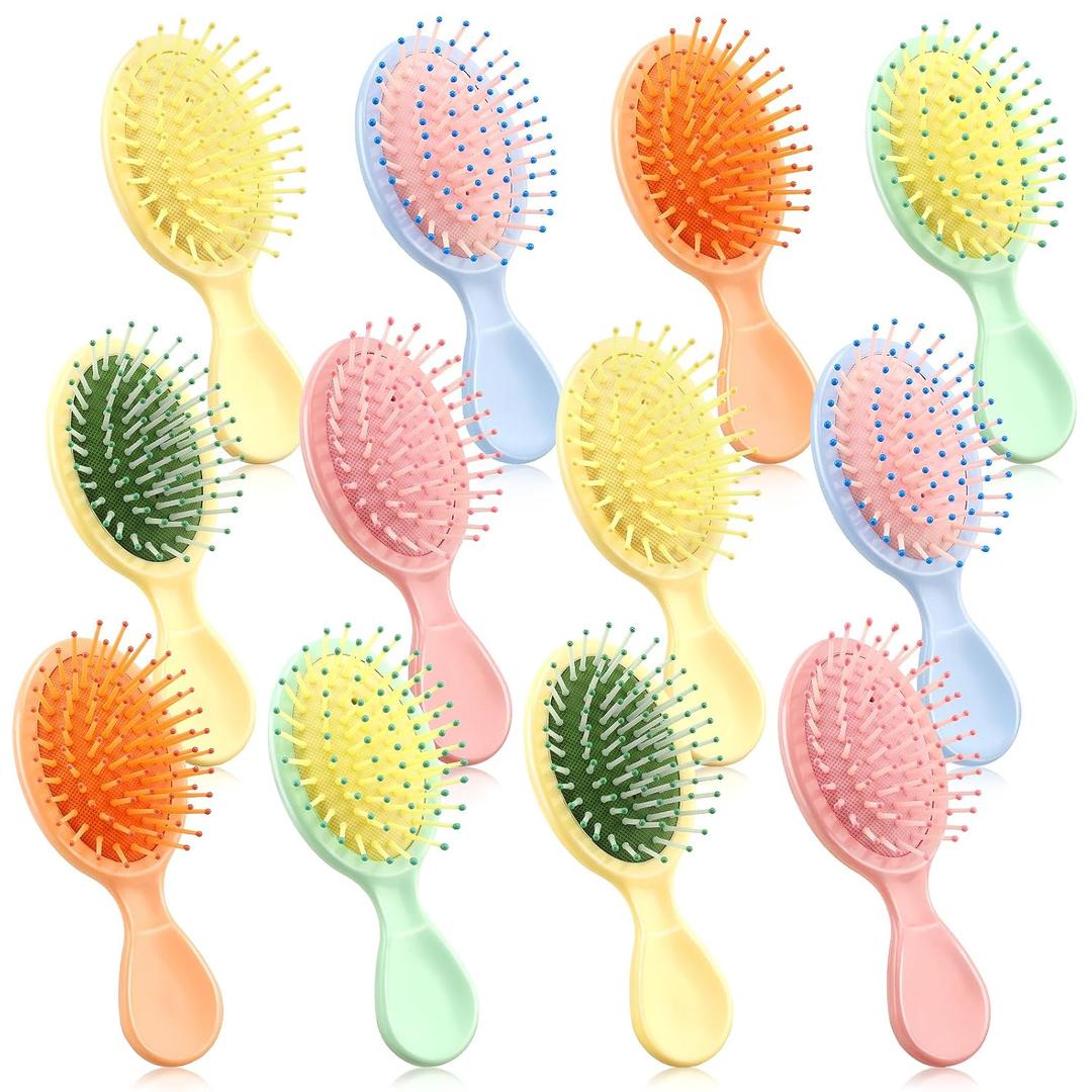 12pcs Mini Wet Hair Brush for Women Teen Girls Toddler Wet Dry Hair, Travel Hairbrush, Valentines Day Bulk Gifts, Bachelorette Party Favors, Bridesmaid Gift Spa Party Supplies, Stocking Stuffers