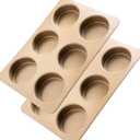 2 Pack Hamburger Bun Pan, Nonstick Hamburger Bread Forms 4 Inch Cake Pan Mini Round Disc Pan for Baking Burger Buns English Muffin Whoopie Pies Muffin Top (Set of 2, Gold)