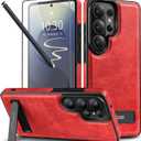 WTCASE Strong Magnetic for Samsung Galaxy S26 Ultra Leather Case with Stand,[Compatible with MagSafe], Slim Adjustable Kickstand Phone Cover (Red, S26 Ultra)