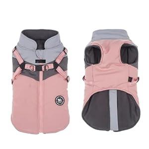 Norbi All-Weather Dog Coat with Harness, Waterproof Windproof Winter Jacket, Reflective Warm Vest for Small, Medium Dogs, Easy On Back Zipper Design