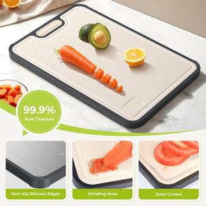 Titanium Cutting Board for Kitchen, Cutting Board Double Sided Food Grade, Pure Titanium and Wheat Straw PP, Easy to Clean Large Size 1611 (Silver)