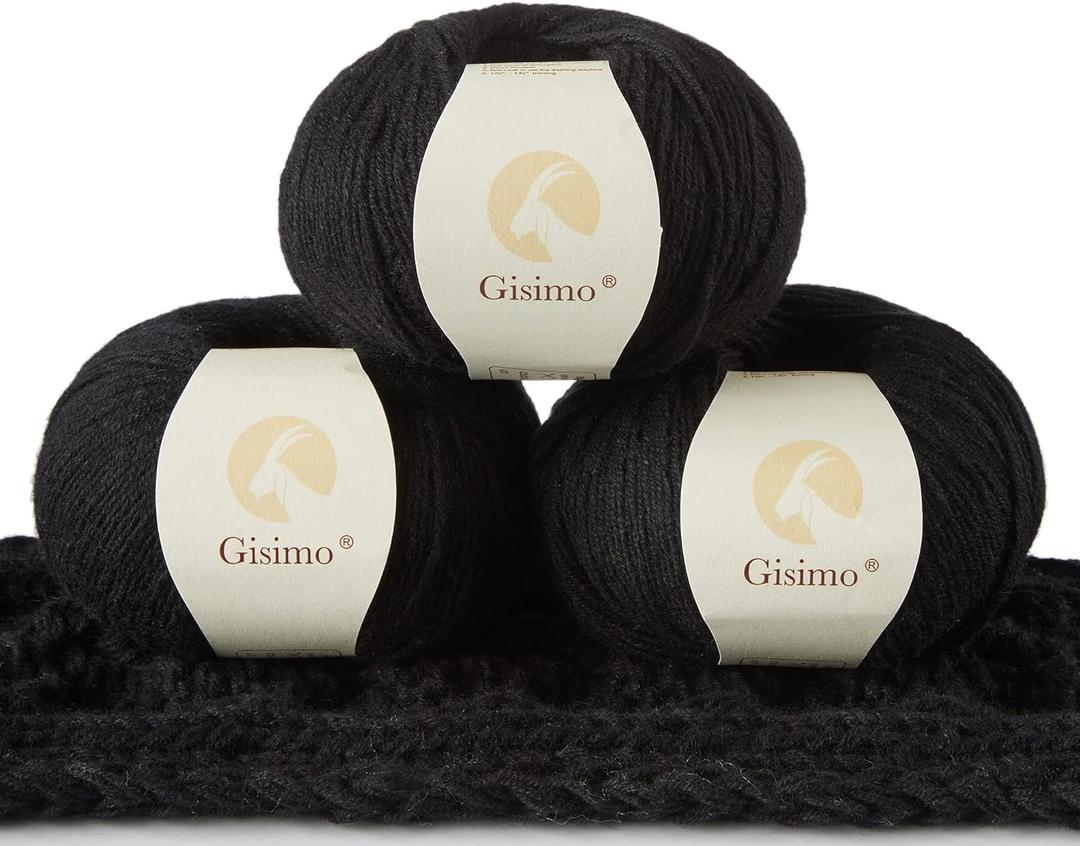 100% Inner Mongolian Cashmere Yarn Luxurious Hand Knitting Yarn Home Necessity for DIY Crafts (3 balls, Black)