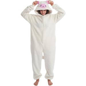 Unisex Adult Onesie Pajamas,Flannel Hooded Sleepwear Halloween Costumes Animal Cosplay Homewear (Medium, Sheep)
