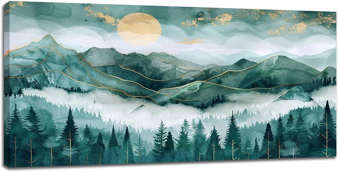 Mountains Large Wall Art Forest Tree Landscape Canvas Wall Decor Misty Mountain Hills Prints Painting Abstract Pictures Extra Large Modern Framed Artwork for Bathroom Bedroom Living Room 30"x60"