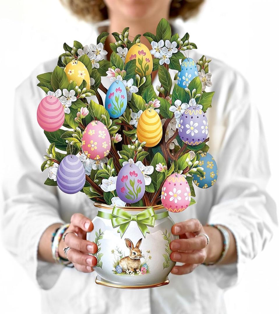 Freshcut Paper Pop Up Cards, Easter Egg Tree, 12 Inch Life Sized 3D Popup Greeting Card, Easter Cards, Thinking of You Card, Mother's Day Card, Blank Notecard & Envelope