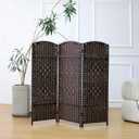 3-Panel Short Room Divider, 3.9 ft Freestanding Partition Wall, Dark Brown Rattan Double-Sided Folding Screen for Living Room, Bedroom & Corner Privacy
