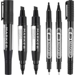 Blulu 6 Pcs Permanent Markers Variety Pack 2026 Graduation Party Favors Double-ended Permanent Marker Pen Ultra Fine Tip, Fine, Chisel Tip Quick Drying for Write Coloring Office School Supplies(Black)