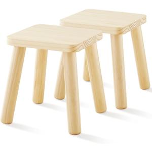 Beright Wooden Step Stools for Kids, Children's Stool fit with Sensory Table, Sturdy Sitting Stool with Assembled Four-Legged, for Children, Toddler, Square, 2 Pack