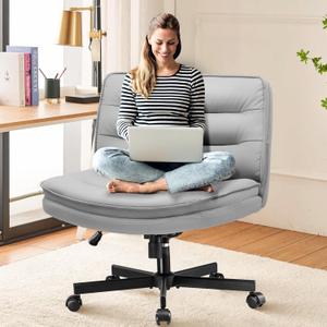 Criss Cross Chair with Wheels Armless Cross Legged Office Chair Wide Home Office Desk Chair Swivel Comfy Vanity Desk Chair Height Adjustable Mid Back Wide Seat Computer Task Chair, Gray 
