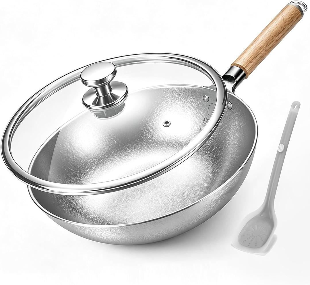Keith 14'' Titanium Wok Pans for Cooking, Non-Stick Stir Fry Pan with Lid