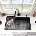 33 Inch Black Stainless Steel Kitchen Sink Undermount Single Bowl, 33"x21"x10"