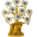 Blue Evil Eye Money Tree with Painted Golden Buddha Statue White Artificial Flowers Home Office Protection Decoration Feng Shui Ornament