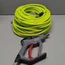 M MINGLE Sewer Jetter Kit for Pressure Washer 100 FT, Drain Cleaner Hose with Power Washer Gun, 1/4 Inch NPT Corner Rotating and Button Nose Sewer Jetting Nozzle, Orifice 4.0, 4.5 (Yellow)