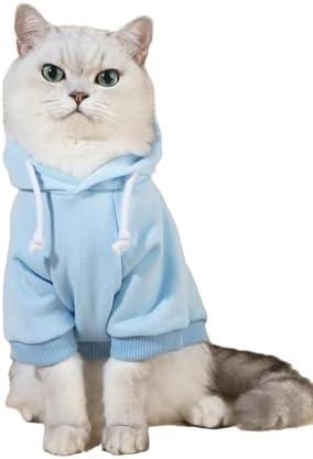 QWINEE Basic Dog Hoodie Sweatshirt Puppy Sweater Warm Cat Costumes Pet Clothes for Chihuahua Puppy Kitten Small Medium Dogs Light Blue Small, S