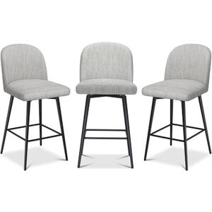 Counter Height Bar Stools Set of 3, 26 Inch Upholstered 360Swivel Barstools with Back and Metal Legs, Linen Fabric Counter Stools for Kitchen Island, Dining Room, Pub, Light Grey