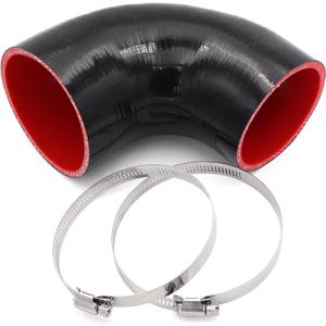 90 Degree 3 to 3-1/2 inch(76-89mm) Silicone Reducer Coupler Hose,4-Ply Reinforced,Length 4-in(102mm) with 2PCS clamps Turbo/Intercooler/Intake Piping Reducer Coupler