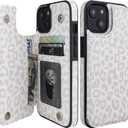 HAOPINSH for iPhone 14 Wallet Case with Card Holder, White Leopard Pattern Back Flip Folio PU Leather Kickstand Card Slots Case for Women Girls, Double Magnetic Clasp Shockproof Cover 6.1"