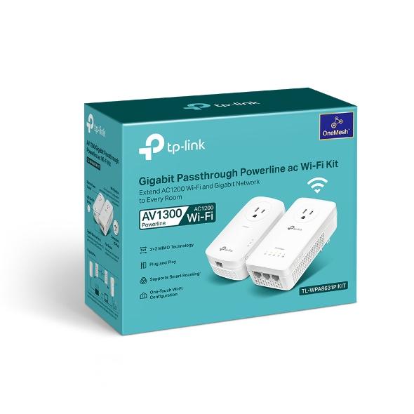 TPLink Powerline WiFi Extender TLWPA8631P KIT Includes AV1300 Powerline Network Adapter and AC1200 Dual Band Extender, 2x2 MIMO, 3 Gigabit Ports, Passthrough, Plug & Play, Free Expert Support