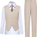 Boys Vest Set Formal Dress Suits Wedding Outfit Dresswear (5T, Light Champagne)