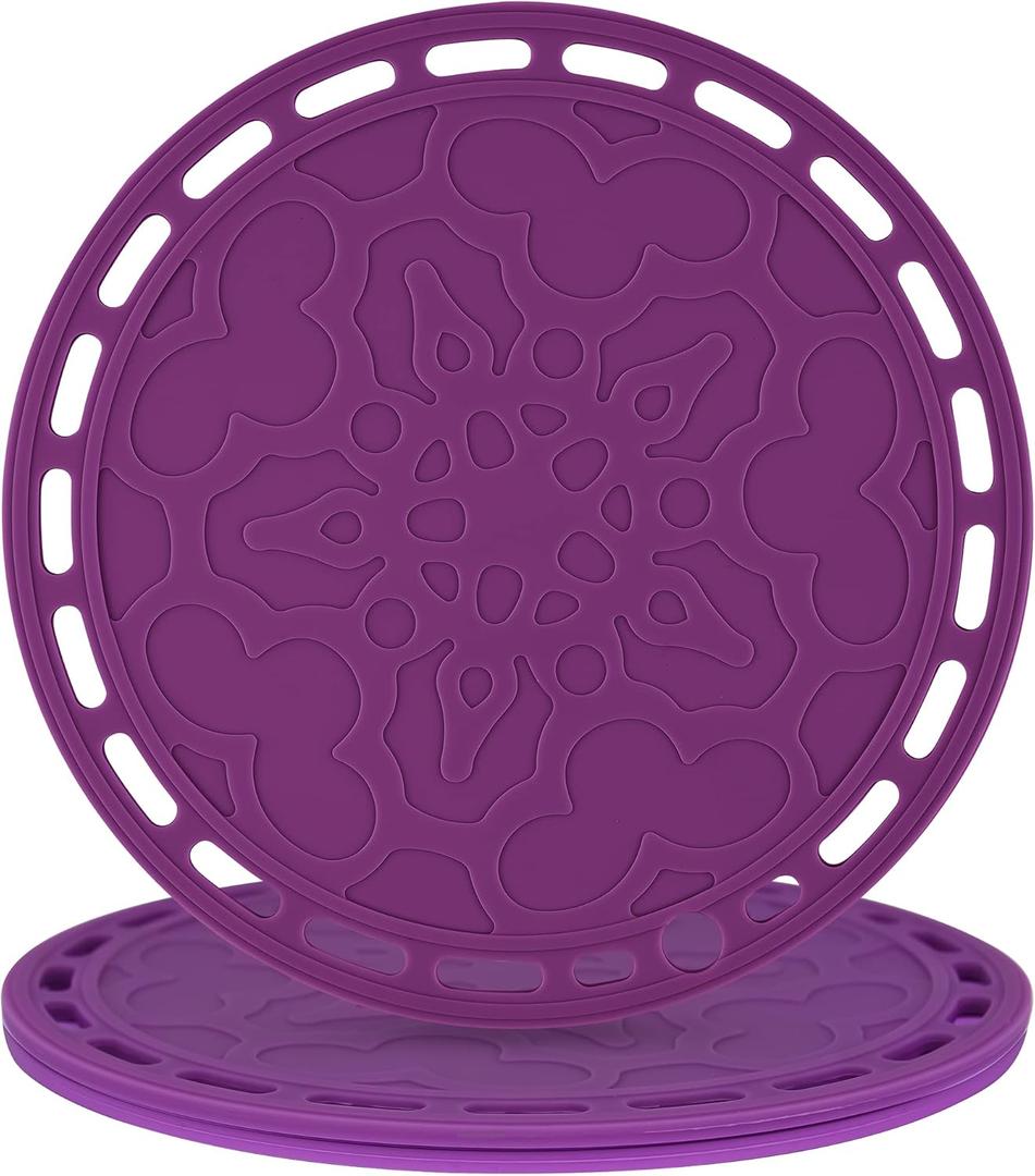 Silicone Trivet Mat Big Round Silicone Hot Pads and Trivets for Dishes and Pots, Countertops, Tables, Pot Holders, Spoon Rest Small Place Mats Set of 3 Color Purple