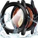 Goton Waterproof Case for Samsung Galaxy Watch 7 Screen Protector 44mm with Tempered Glass, 1-Pack Hard PC Cover Bumper for Galaxy Watch7  No Fog, Touch-Responsive, Black