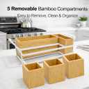Bamboo Utensil Caddy with Handle - 5 Compartment Silverware Holder for Party & Kitchen Countertop - Removable Wooden Flatware Organizer for Picnic, BBQ, Buffet, RV & Outdoor Dining