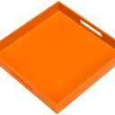 Orange Sturdy Acrylic Serving Tray with Handles-12x12Inch-Serving Coffee,Food,Breakfast,Butler-Kitchen Countertop Tray-Makeup Drawer Organizer-Vanity Table,Ottoman Tray-Decorative Tray