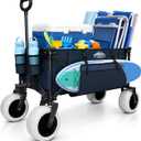 X800 200L Foldable Beach Wagon with 9" Flat-Free PU Wheels, Heavy Duty Utility Wagon Cart for Beach, Camping, Sports, Shopping, Garden, Navy Blue