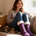 cosyone1997 Women's Fuzzy Slipper Socks with Non-slip Grippers, Cozy & Unique Gifts (Large-X-Large, Purple)
