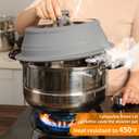 Collapsible Microwave Splatter Lid with Vented Tempered Glass Cover Wok Lid for Microwave Safe, Stockpot Steamer Pot Pan 10.5-11 inch Universal Multifunction Silicone Cover (Grey)