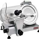 BESWOOD 10" Premium Chromium-plated Steel Blade Electric Deli Meat Cheese Food Slicer with Serving Plate Commercial and for Home use 240W Classic Silver