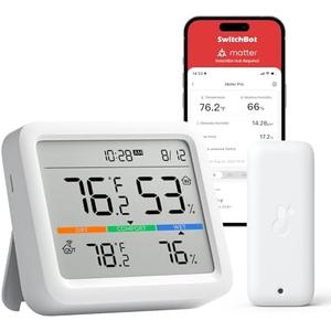 SwitchBot Meter Pro, Digital Hygrometer & Thermometer - Wireless Indoor Temperature & Humidity Monitor with Bluetooth App Control, Real-Time Alerts (1, Meter Pro+Outdoor Meter)