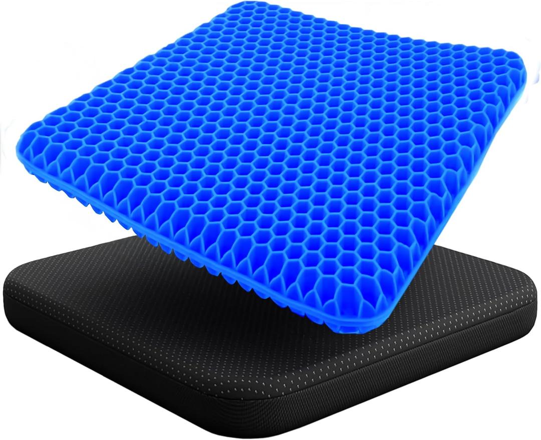 EcoNour Gel Seat Cushion for Long Sitting  Blue | Double-Layer Honeycomb Gel Cushion for Office Chair, Car & Wheelchair | Pain Relief for Tailbone, Sciatica & Back Support