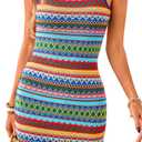 PRETTYGARDEN Womens 2026 Summer Mini Dresses Square Neck Sleeveless Tank Bodycon Striped Boho Sundress Beach Vacation Outfits (Blue, XL)