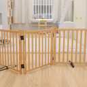 YOCAN Non-Painted Wooden Freestanding Dog Gates for The House,Doorways, Stairs,Wood Dog Fences Indoor Pet Gate,Step Over Fence-3 Panels L:69" H:23"