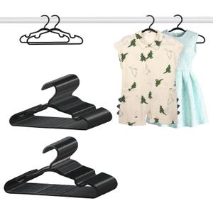 100 Pack Black Baby Hangers 11.42 Inch & 12.91 Inch Each 50 Pack - Kids Non-Slip Clothes Hangers for Infant & Child, Durable Plastic Children's Hangers for Closet, Pants, Coats, Skirts (11.42 " x 6.3" and 12.91" x 6.89")