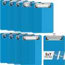 Mini Clipboard 10 Pack, 5 x 7 Plastic Small Blue Clip Boards with Low Profile Clip, Memo Size for Classroom, Teacher, Students, School & Office Supplies