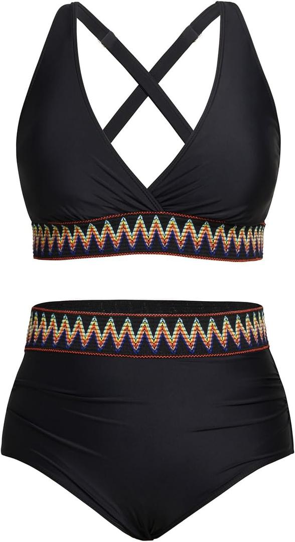 Yonique womens Bikini (22 Plus, Colorblock Black)